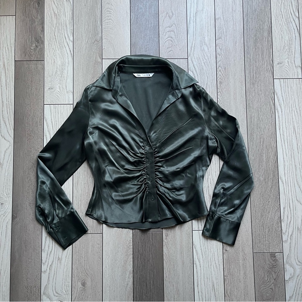 Zara Deep Green Satin Top